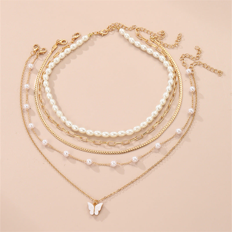Wholesale Butterfly Pearl Necklace Set